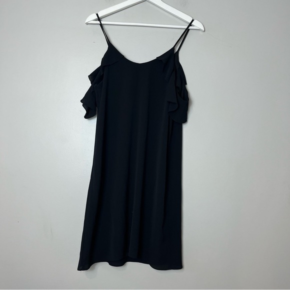 ABS Collection Black Cold Shoulder Flutter Sleeve Lined Dress Medium - Picture 1 of 7